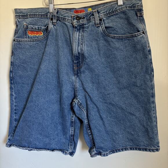 Empyre Size 36 Denim Shorts Jorts Skate Streetwear High Rs Y2K Hello Kitty Patch - Picture 1 of 5